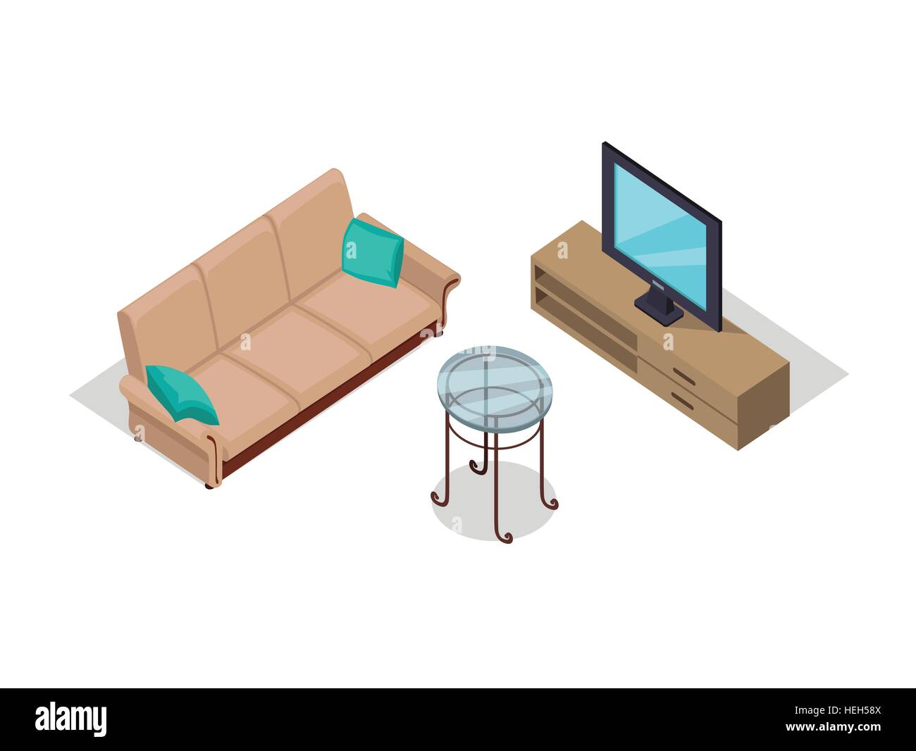 Sofa and TV on table isometric design. Furniture isometric interior ...