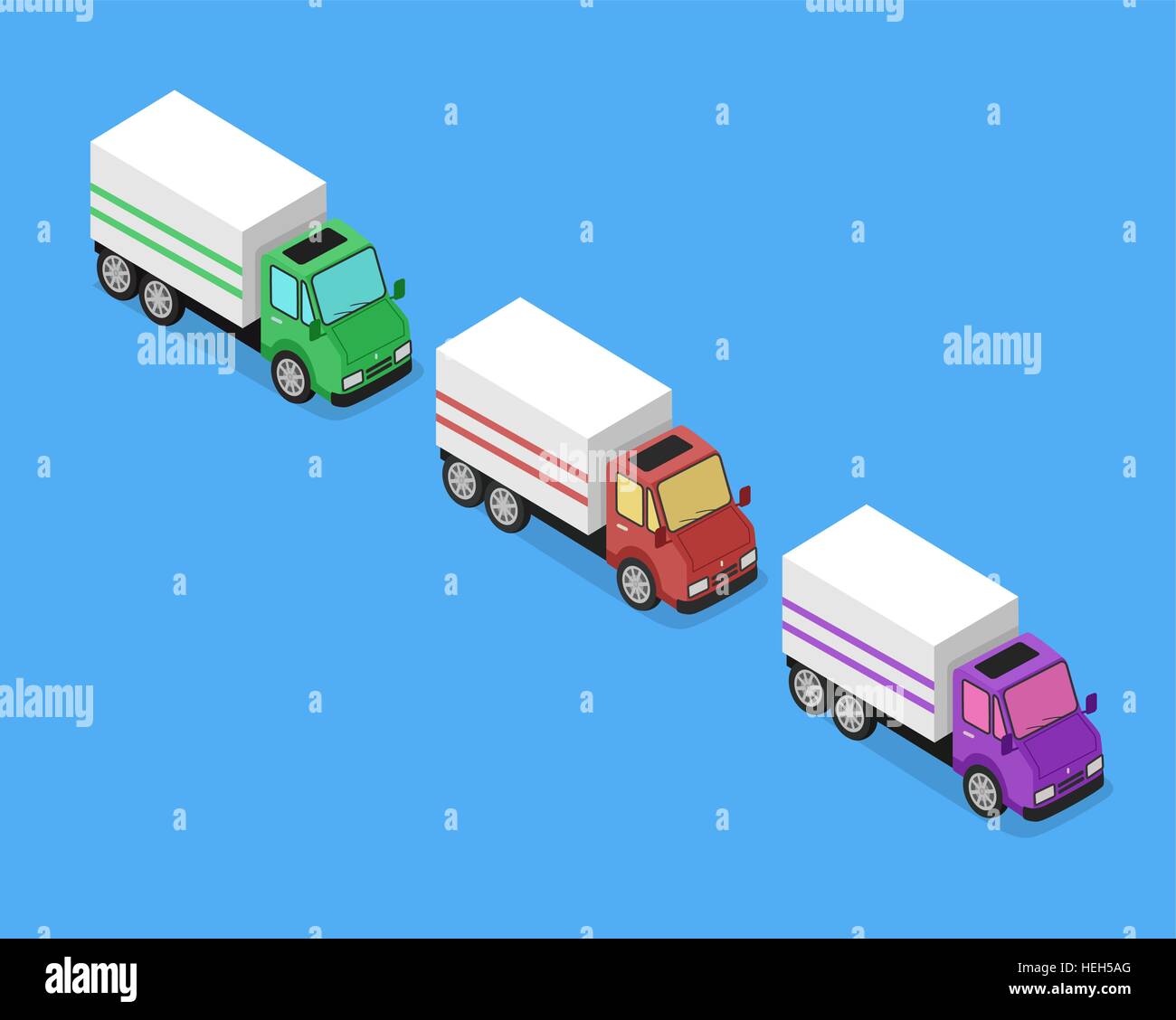 Isometric Delivery Van Car Icon. Isometric delivery lorry car icon. Three 3d delivery vector truck. Service van fast delivery Stock Vector