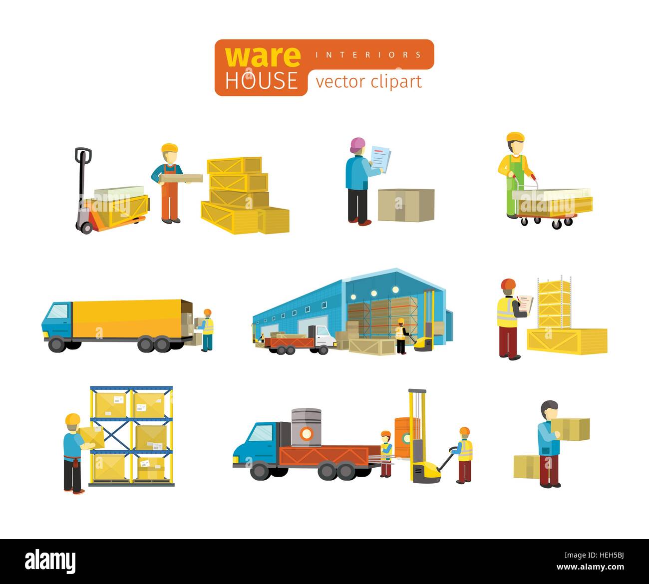Set of equipment delivery process of the warehouse. Interior logisti