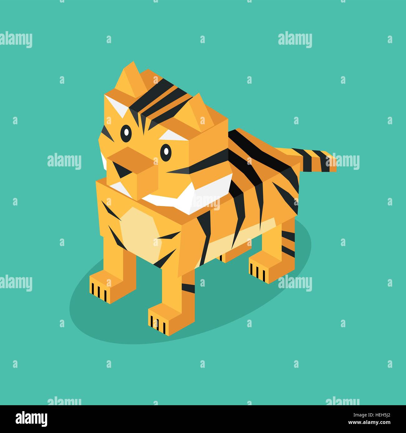 Isometric 3d Tiger Animal Isolated. Isometric 3d tiger animal isolated. Beasts of prey isolated on a background. Wildlife and Stock Vector