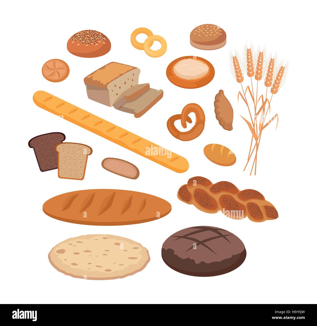 Bakery products set flat design. Bread and bakery shop, cake and baking ...