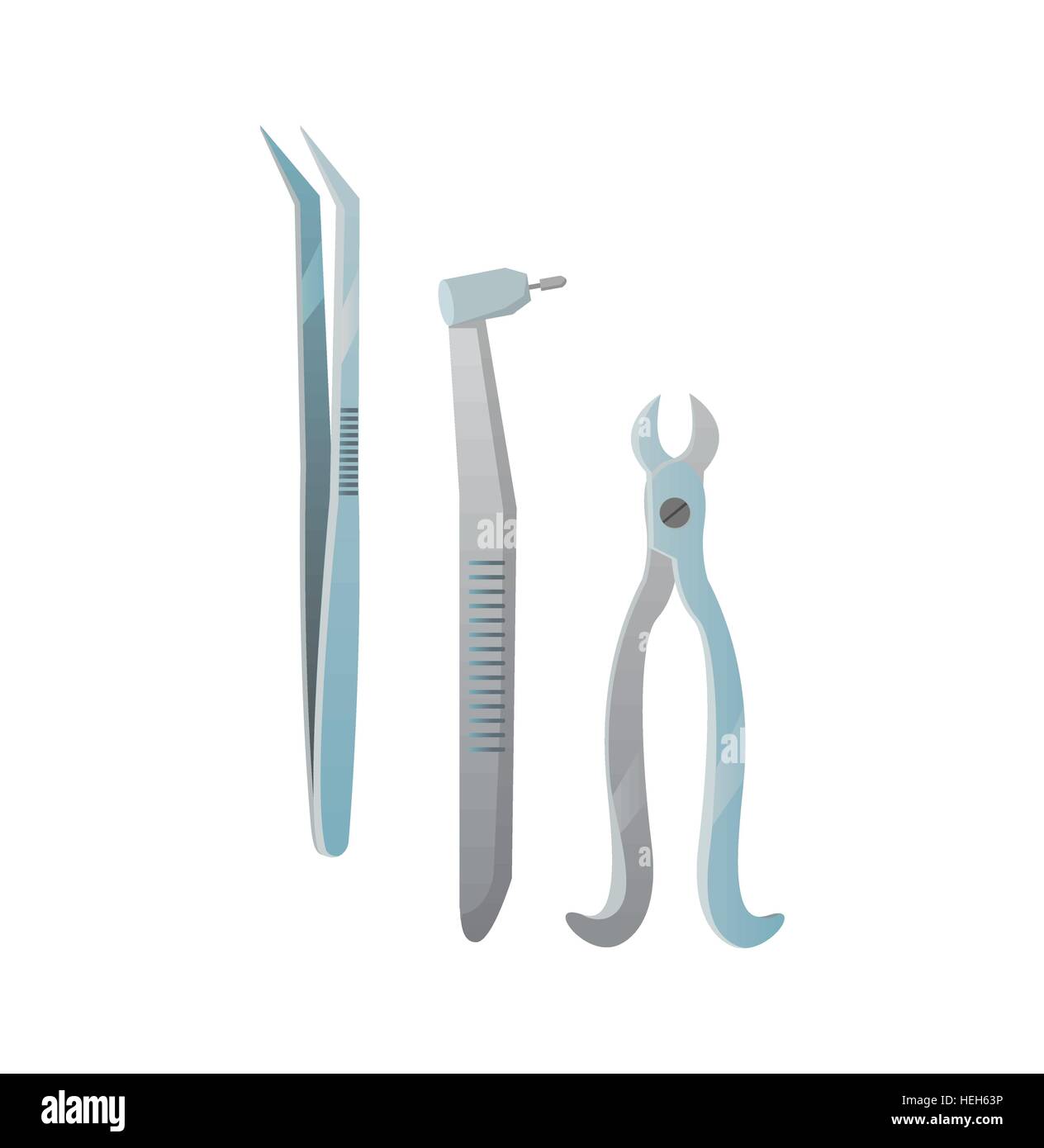 Tools dentist set design flat isolated. Care and hygiene medicine tool, medical dentistry tools, mirror dental equipment Stock Vector