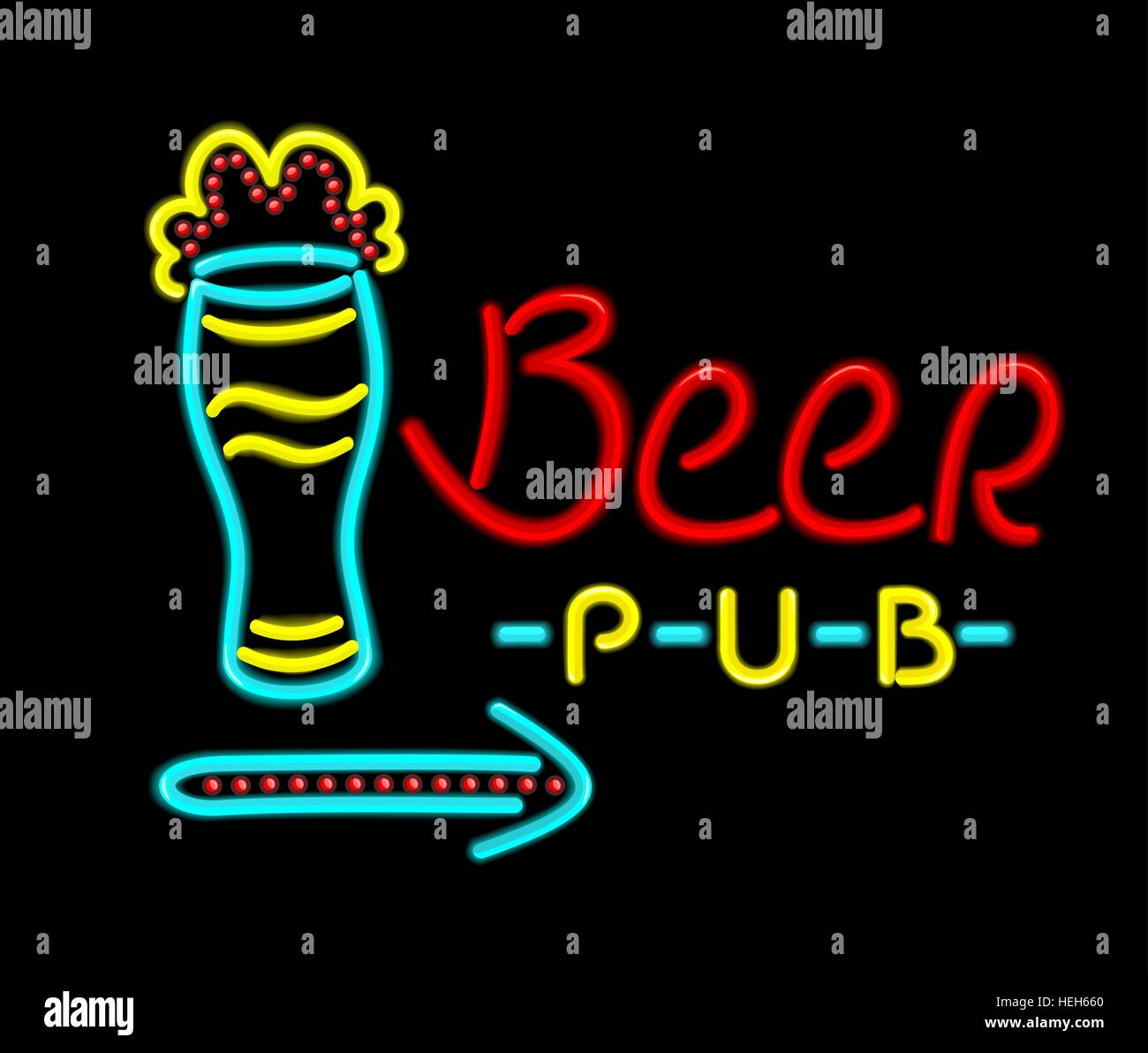 Neon Sign Beer Pub on a Black Background. Neon sign beer pub on a black background. Bright neon signboard text beer pub glowing Stock Vector