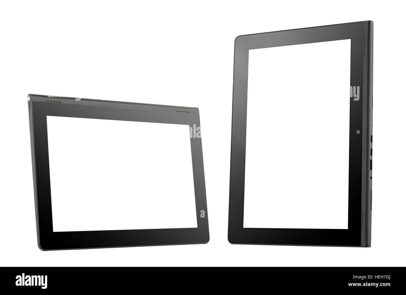 Set tablets taken at an angle isolated on white background Stock Photo
