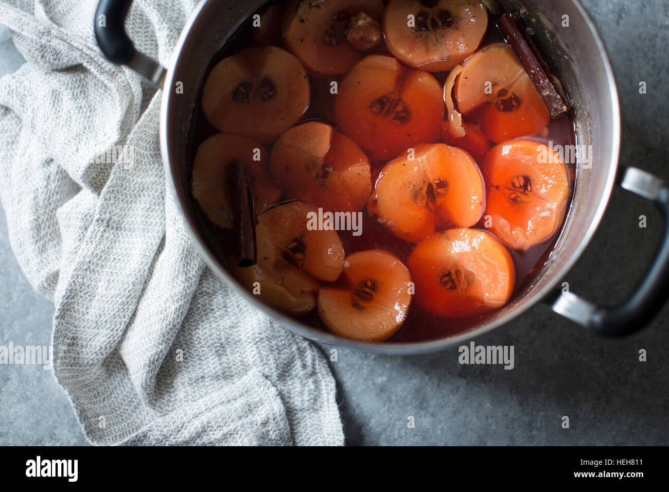 Poached Quince Fruit. Stock Photo