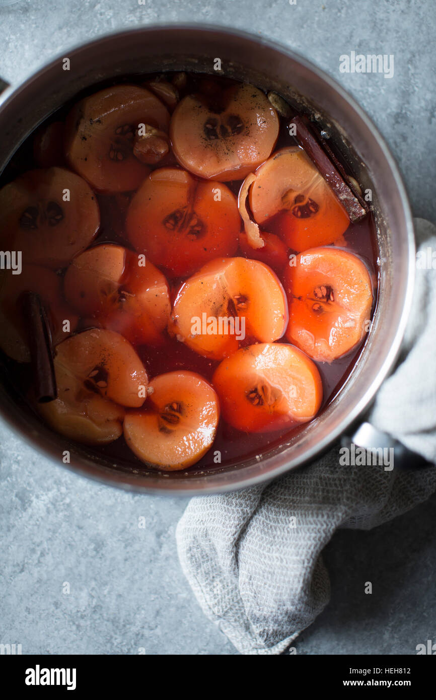 Poached Quince Fruit. Stock Photo