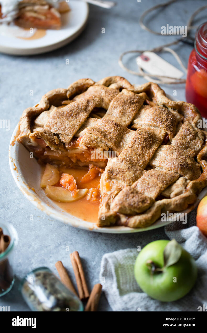 Apple and quince lattice pie. Gluten free. Stock Photo