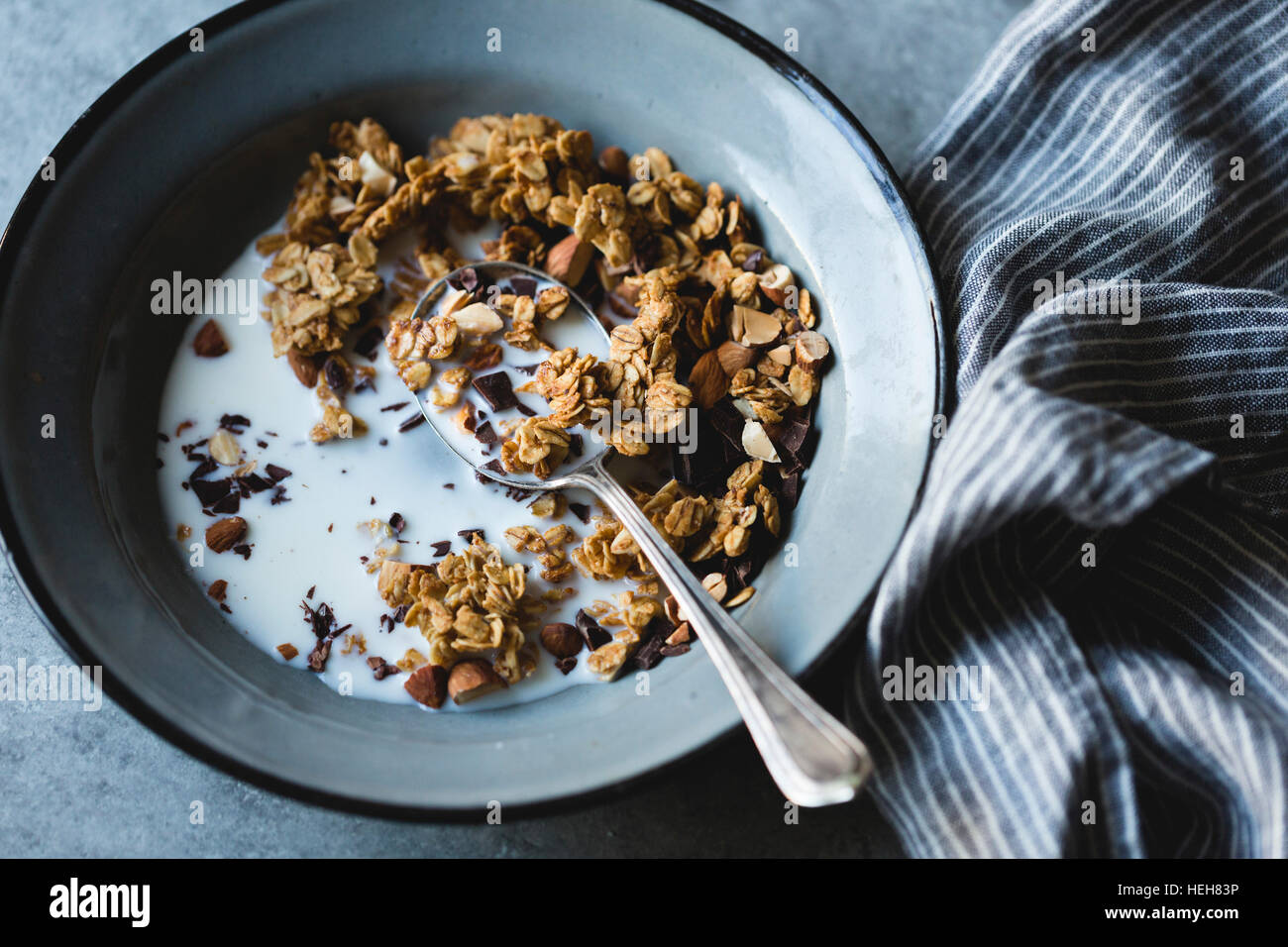 Chocolate Granola Breakfast Bowl Stock Photo
