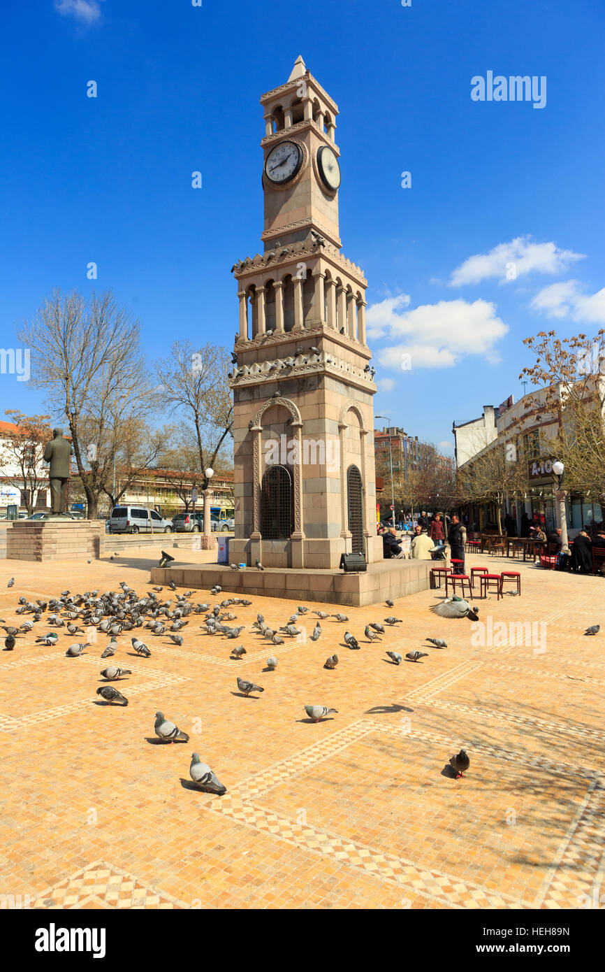 Historical Hamamonu town and clock tower in capital city of Turkey, Ankara Stock Photo