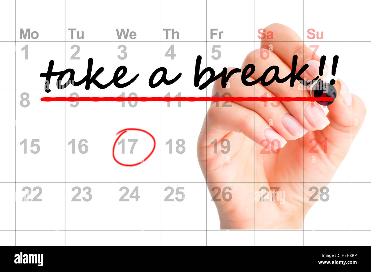 Take a break noted marked in calendar or personal agenda Stock Photo