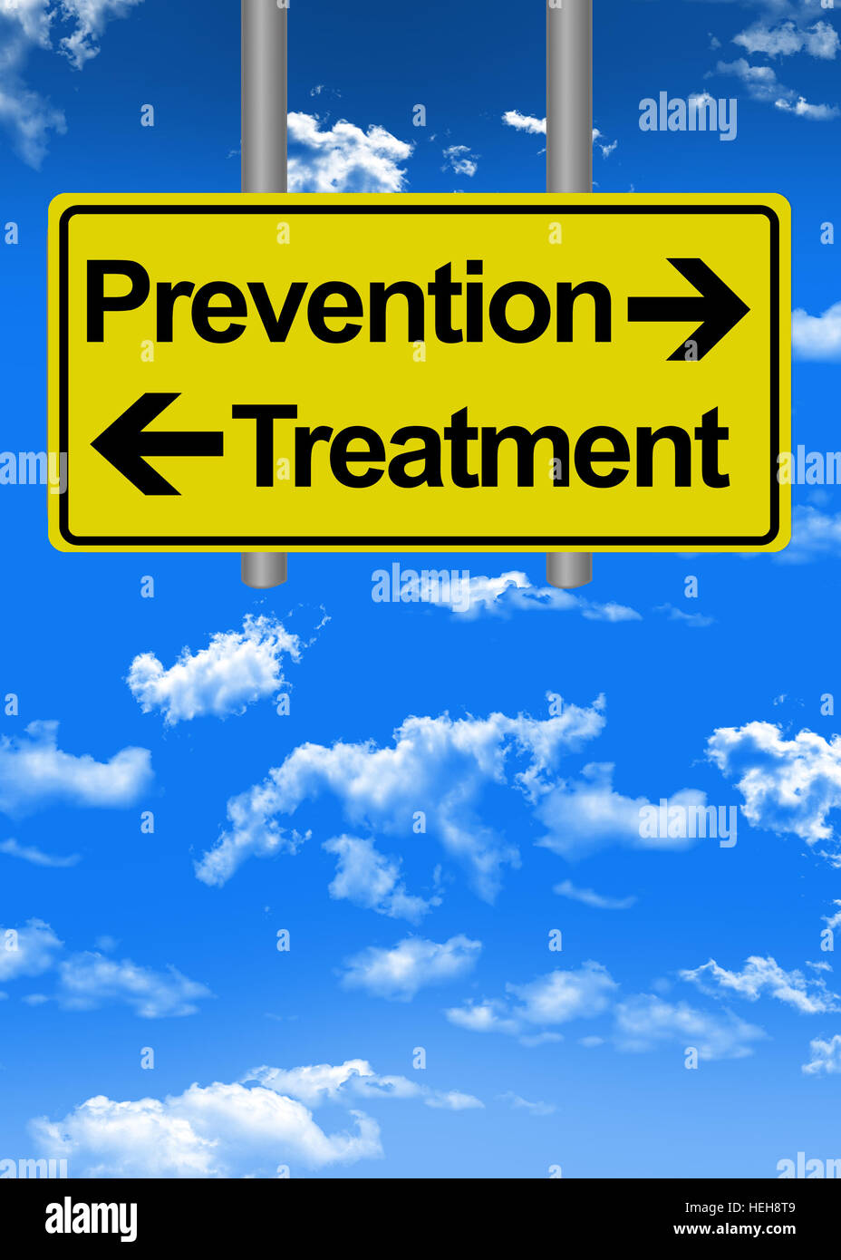 Prevention versus treatment on road sign Stock Photo