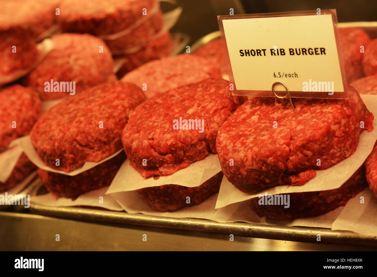 Close-up oh raw fresh burger meat at supermarket Stock Photo