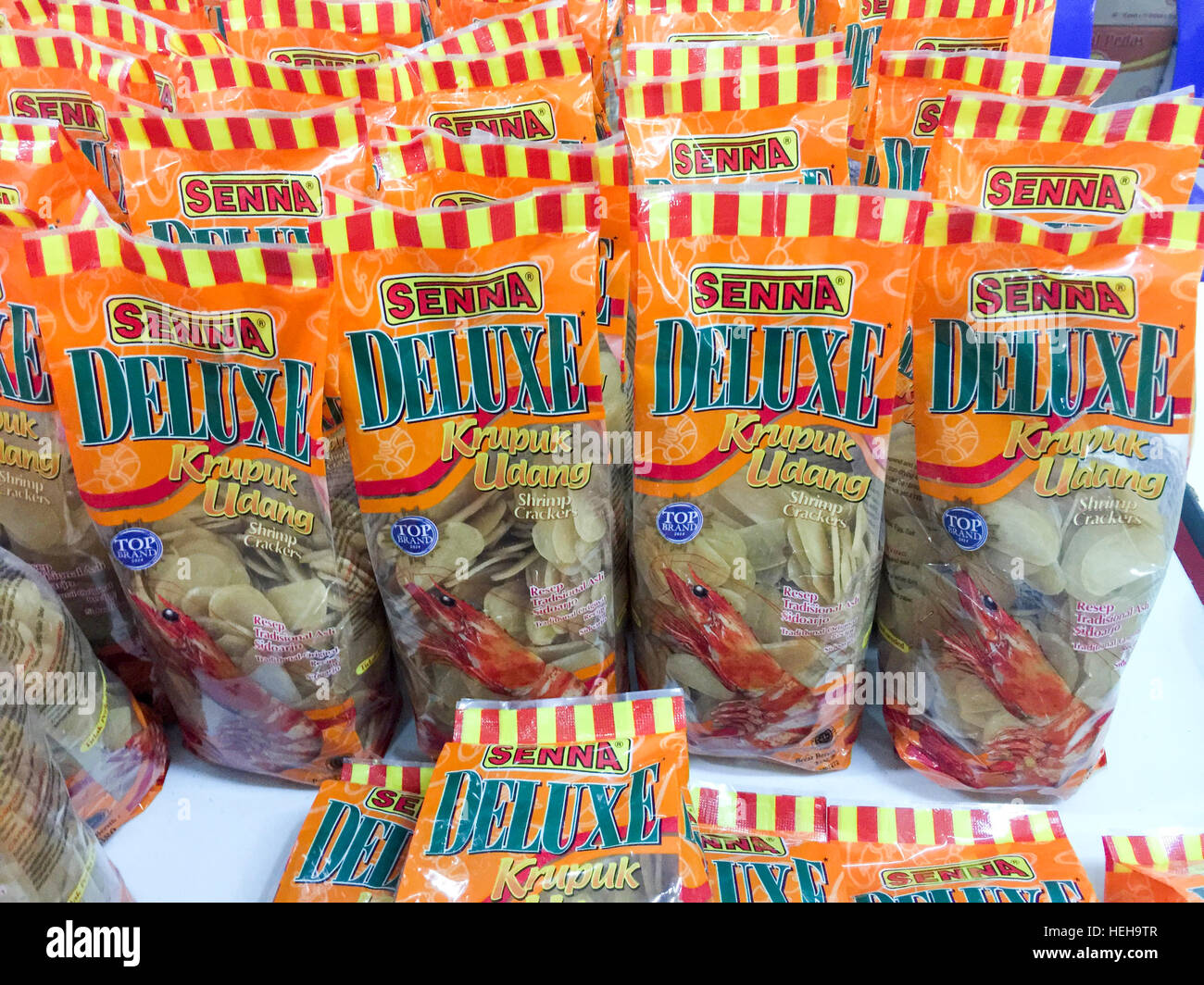 Indonesian local product Shrimp Cracker display  during the  Wonderful Indonesia Festival in Tawau, Sabah, Malaysia. Stock Photo