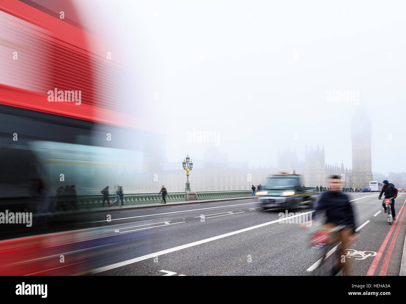Cyclists on Westminster Bridge, London. In London, England. Stock Photo