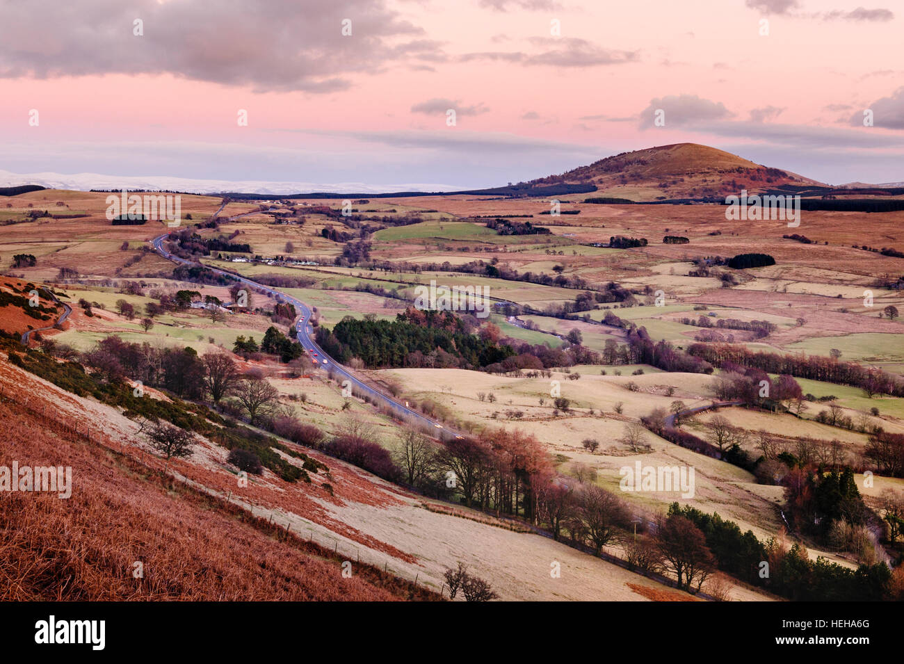 View from Blencathra over Threlkeld Common towards A66 and  Great Mell Fell Stock Photo