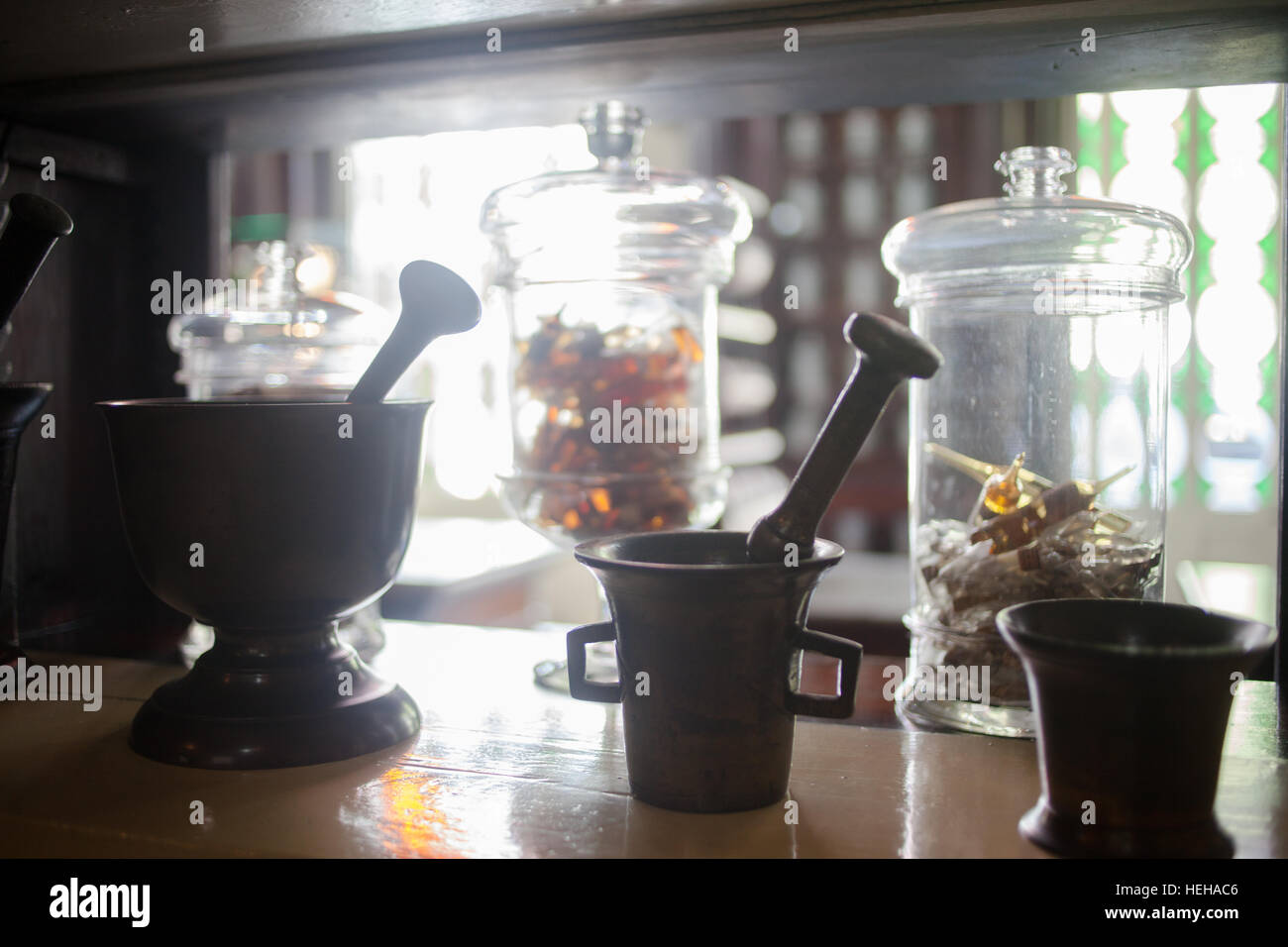 Vintage metal mortar. Chemical laboratory, pharmacy Stock Photo Alamy