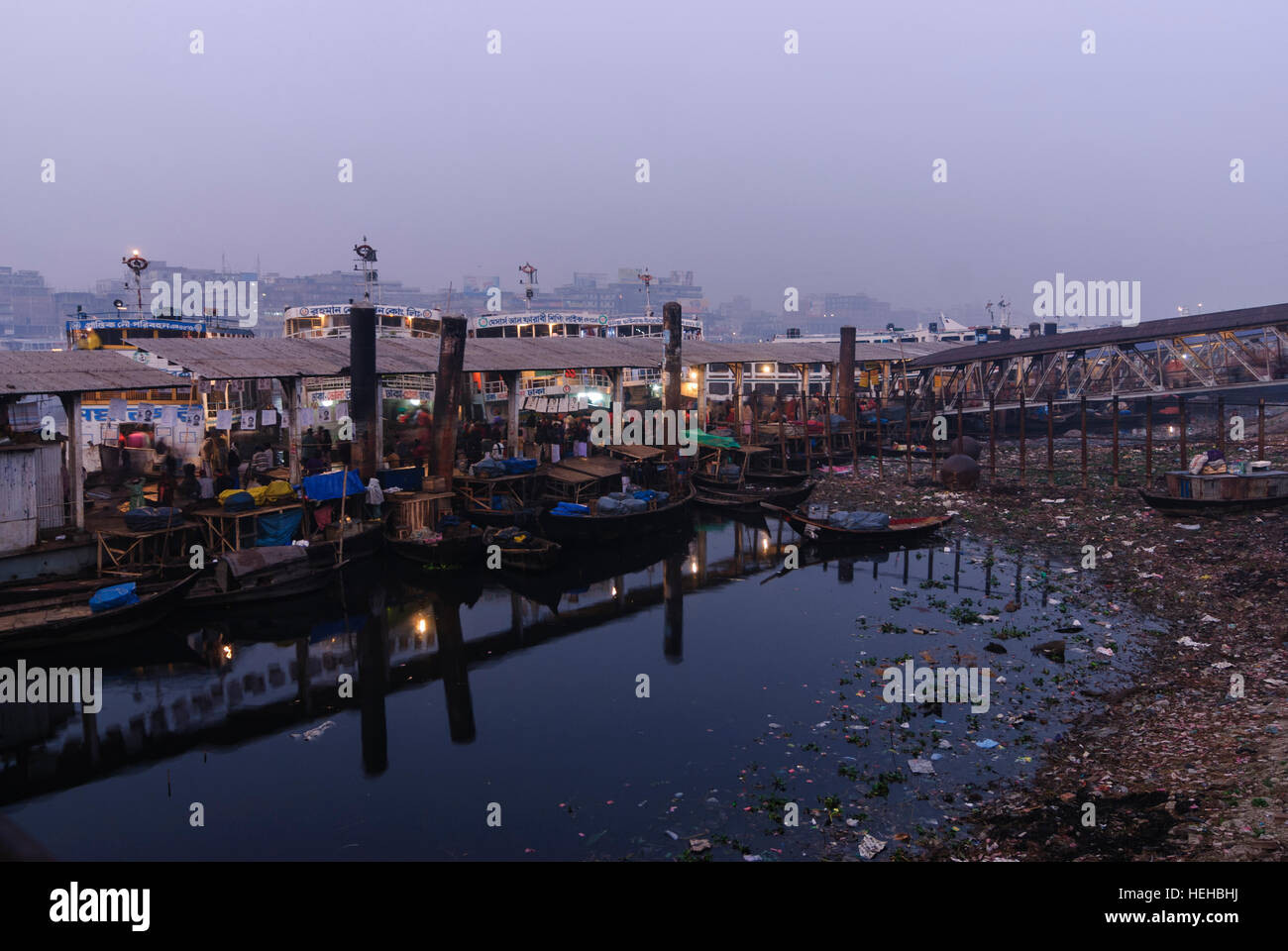 Dhaka: Ferry port in the morning, Dhaka Division, Bangladesh Stock Photo