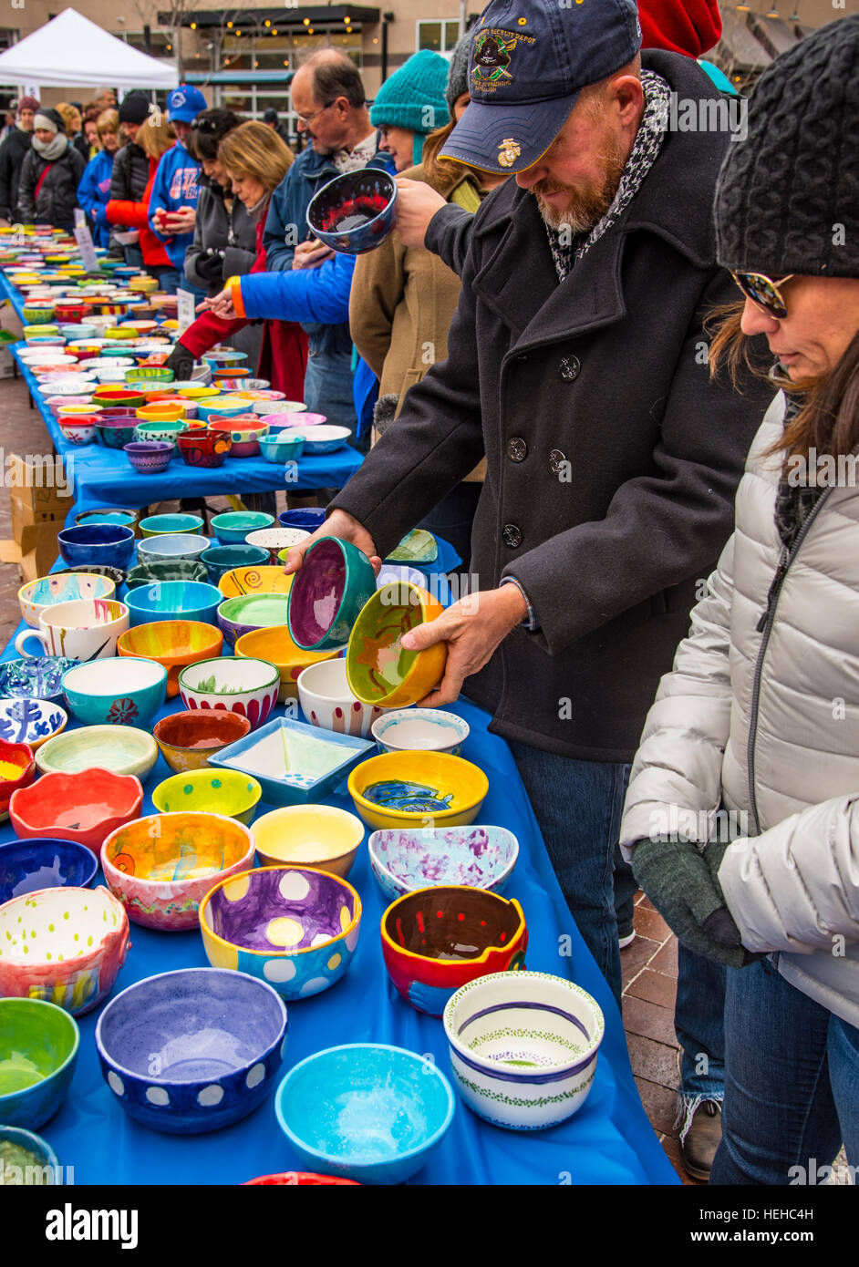 Empty Bowls Fund Raiser, Downtown Boise Idaho, Thanksgiving, 2016, Boise, Idaho, USA Stock Photo