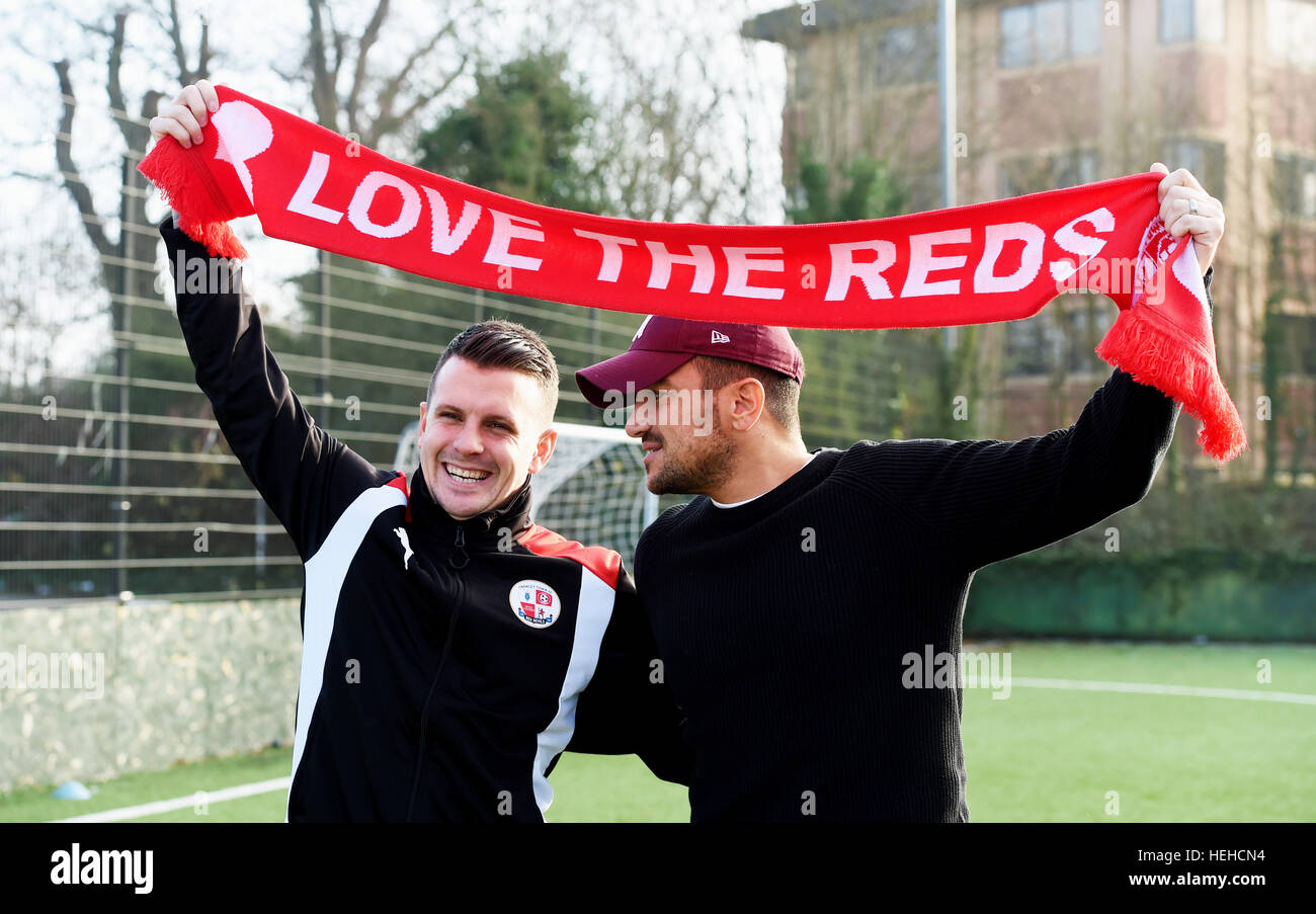 TV personality Peter Andre poses for photographs with Crawley Town footballer Dean Cox UK Stock Photo