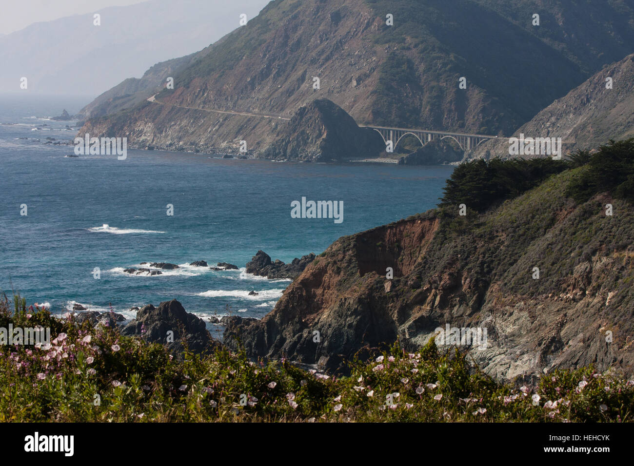 At Bixby Bridge on National Highway 1,Pacific Coast Highway,PCH, California,U.S.A.,United States of America, Stock Photo