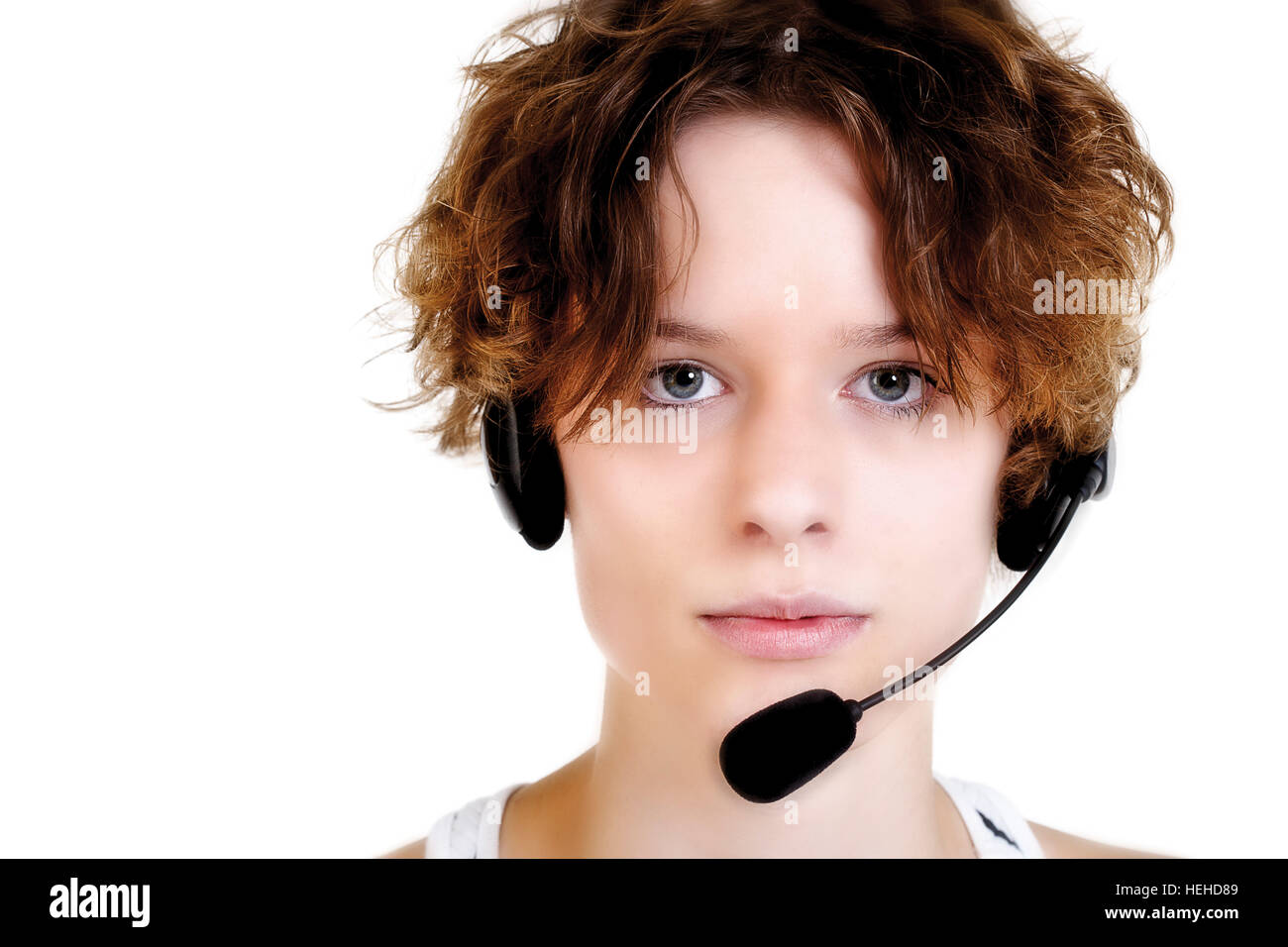 Girl wearing headset Stock Photo Alamy