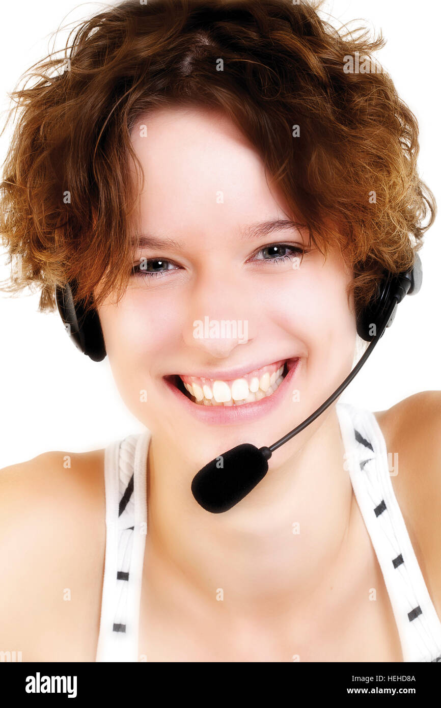 Girl wearing headset Stock Photo Alamy