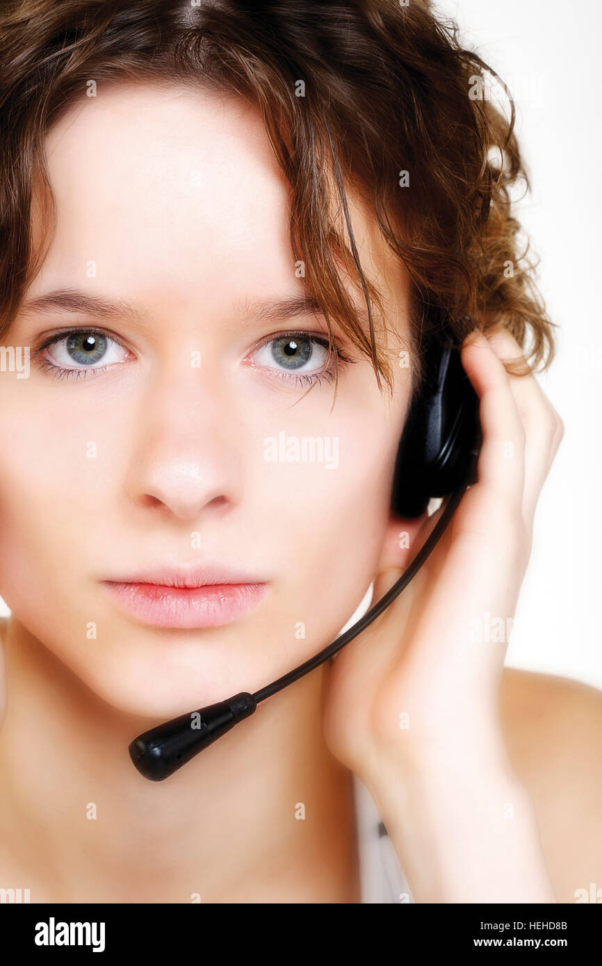 Girl wearing headset Stock Photo Alamy