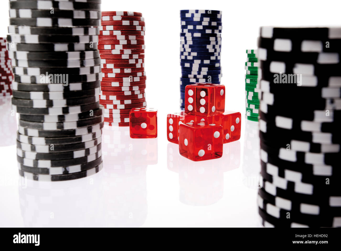 Poker chips and dice, die Stock Photo Alamy