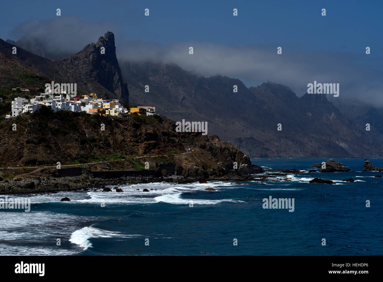 Almaciga, village on sea-cliff, Anaga Mountains, Tenerife, Canary Islands, Spain Stock Photo