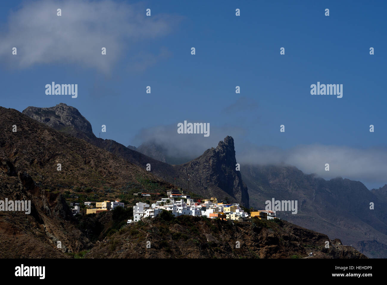 Almaciga, village on sea-cliff, Anaga Mountains, Tenerife, Canary Islands, Spain Stock Photo