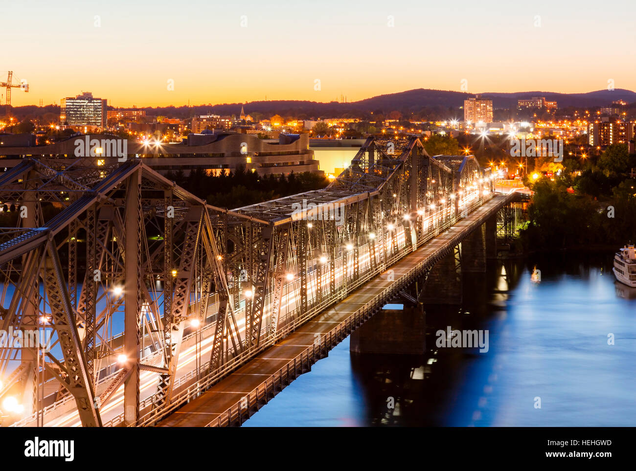 The Royal Alexandra Interprovincial Bridge looking towards Hull, Gatineau in the Outaouais Region of Quebec, Canada. Stock Photo