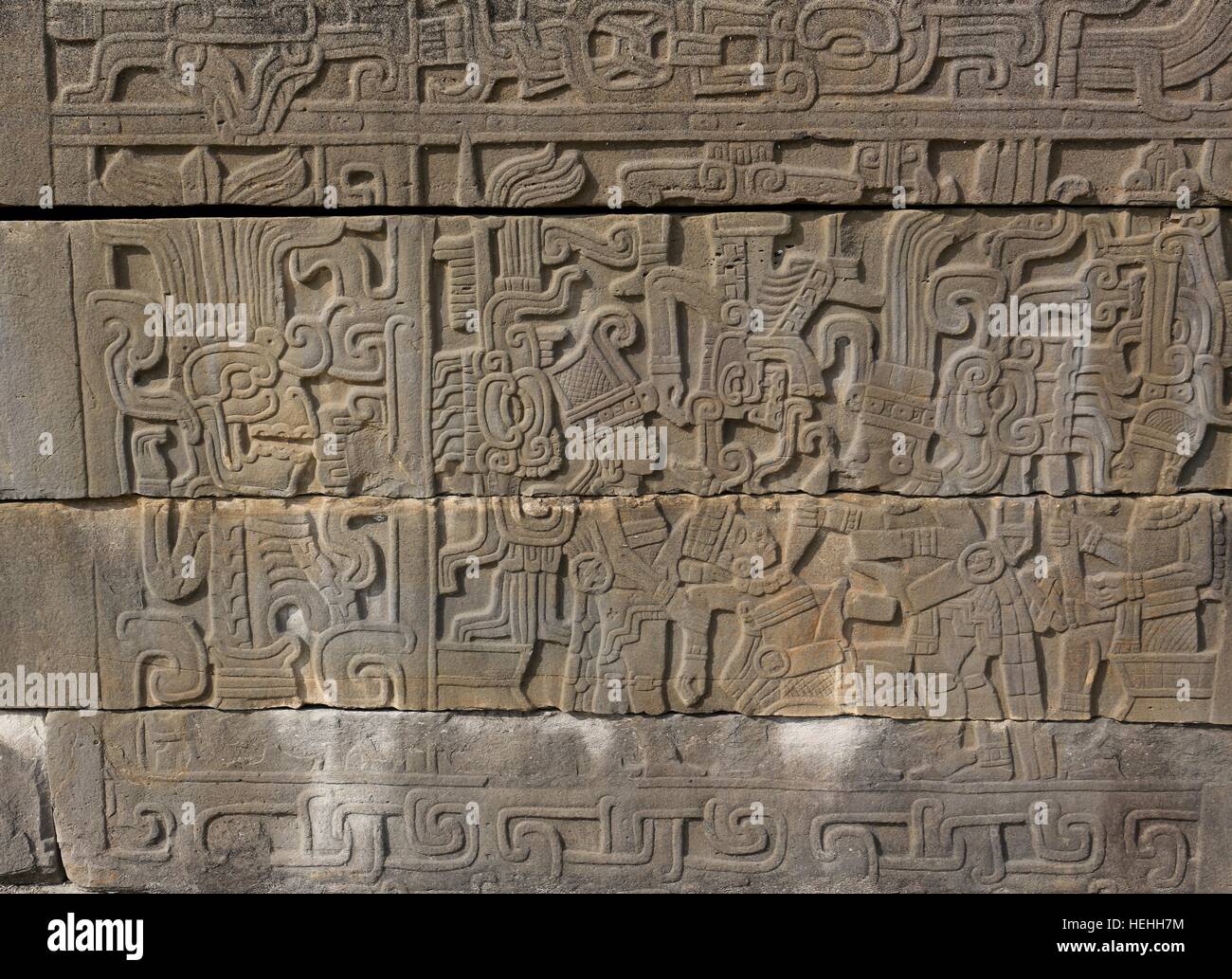 Relief Sculpture of a Ceremonial Sacrifice at El Tajin, Mexico Stock Photo