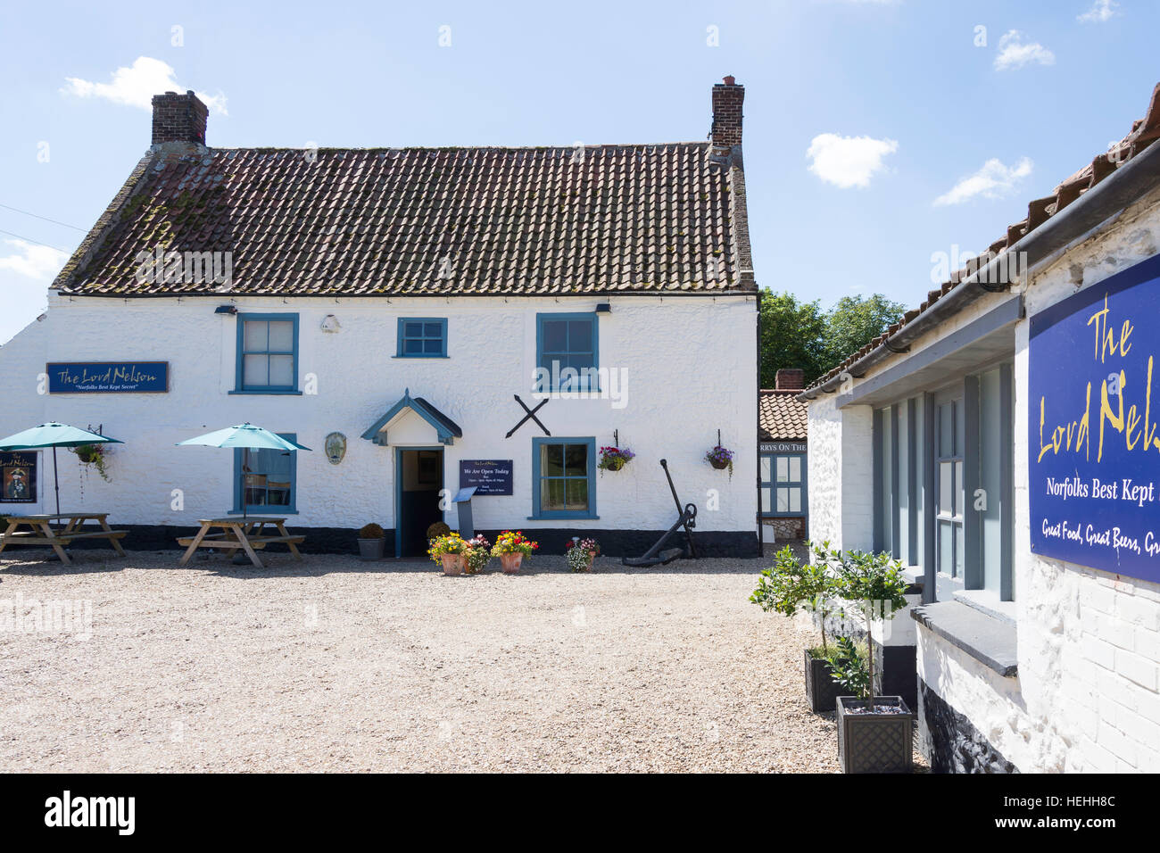 17th century The Lord Nelson Pub, Walsingham Road, Burnham Thorpe, Norfolk, England, United Kingdom Stock Photo