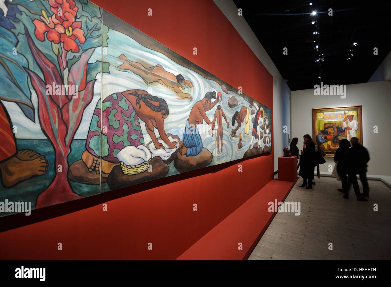 France, Paris, Grand Palais, exhibition 'Mexico 1900-1950 Diego Rivera, Frida Kahlo, José Clemente Orozco', Río Juchitán mural Stock Photo