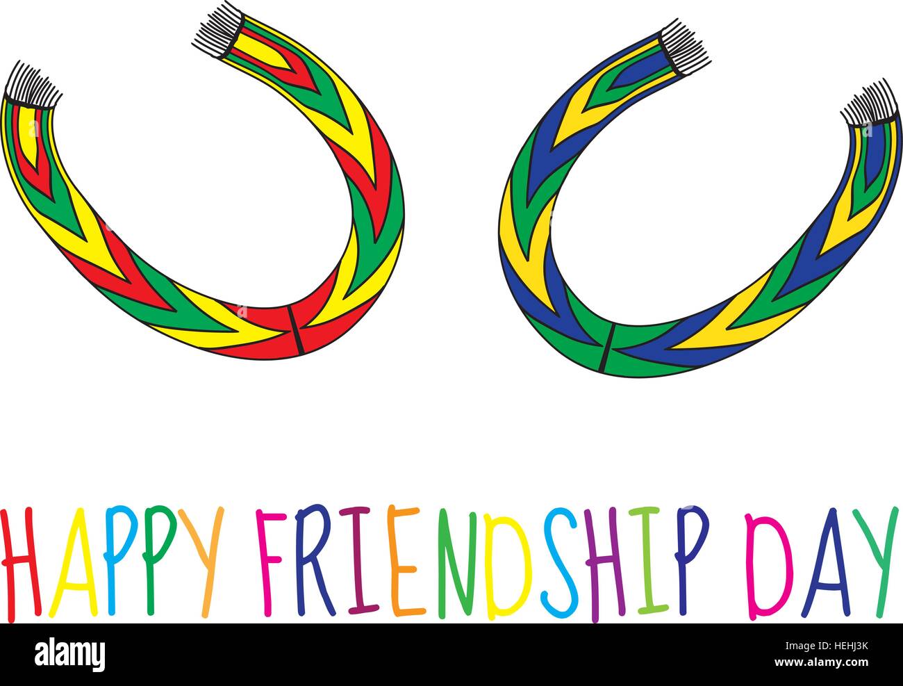 Greeting card with a happy friendship day. Greeting card with a friendship bracelet, wristband. Vector illustration Stock Vector