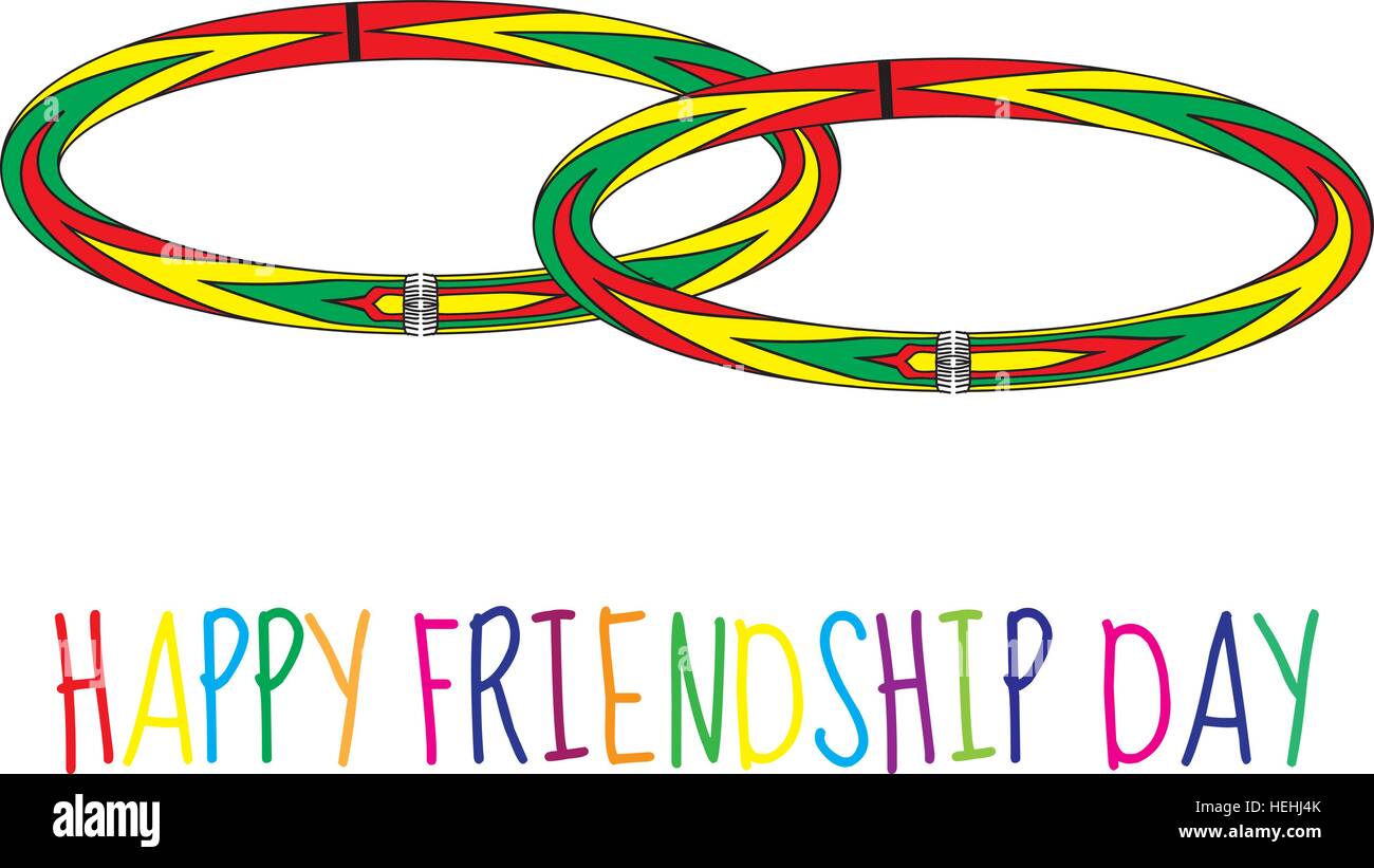Greeting card with a happy friendship day. Greeting card with a friendship bracelet, wristband. Vector illustration Stock Vector