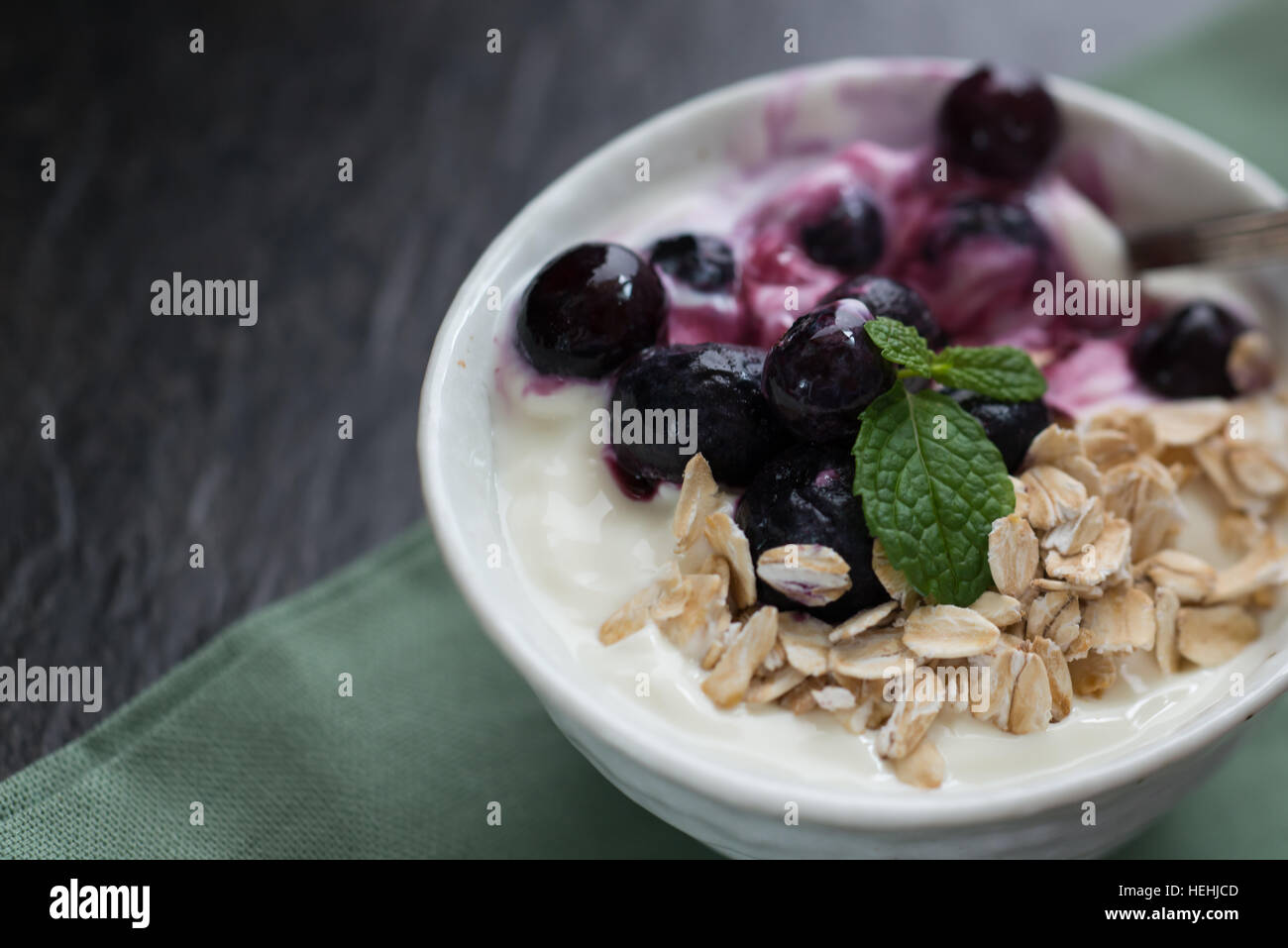 Blueberry and Oats on Yogurt Stock Photo - Alamy