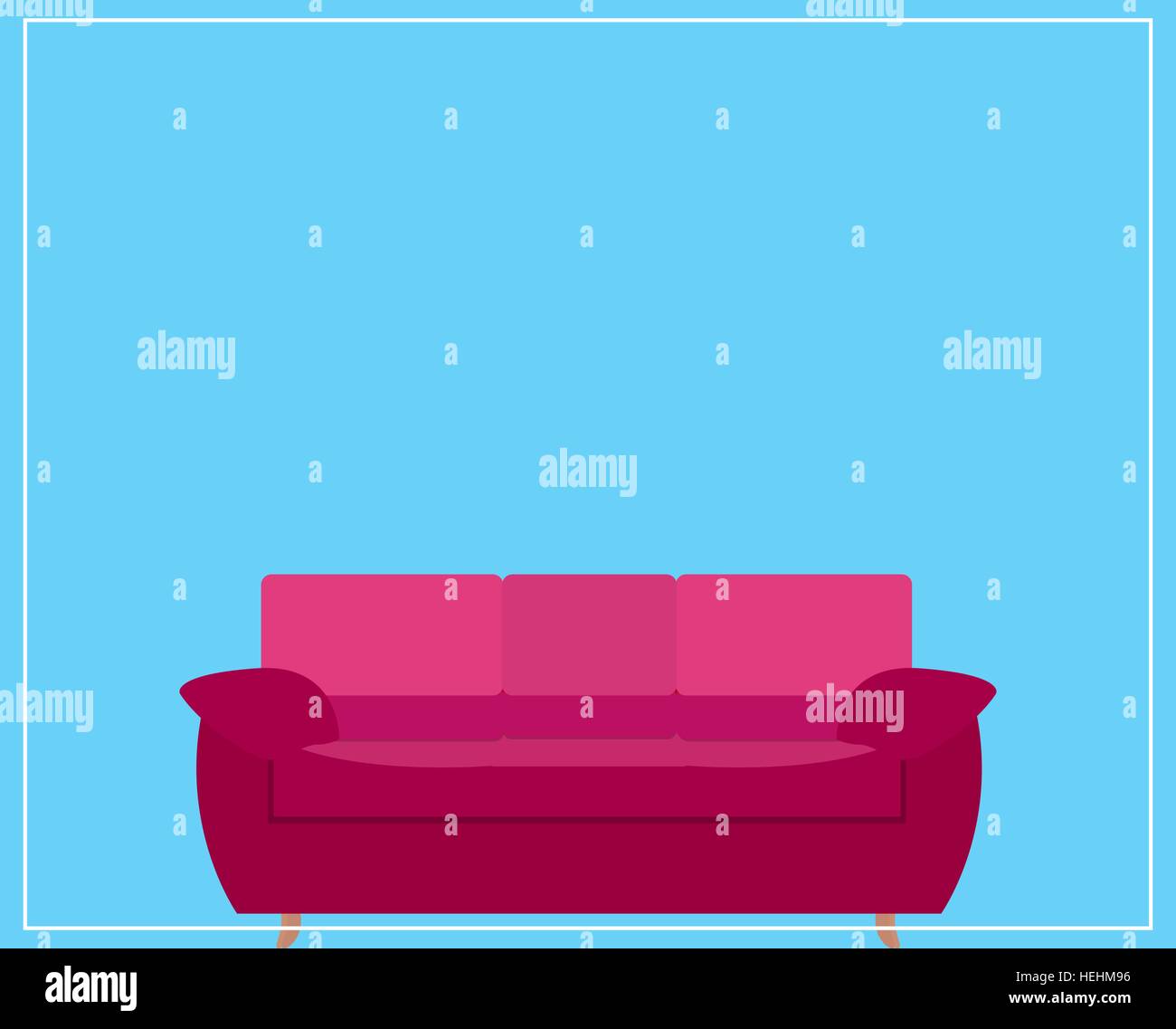 Pink Sofa Icon on Blue Background. Vector Illustration. Stock Vector