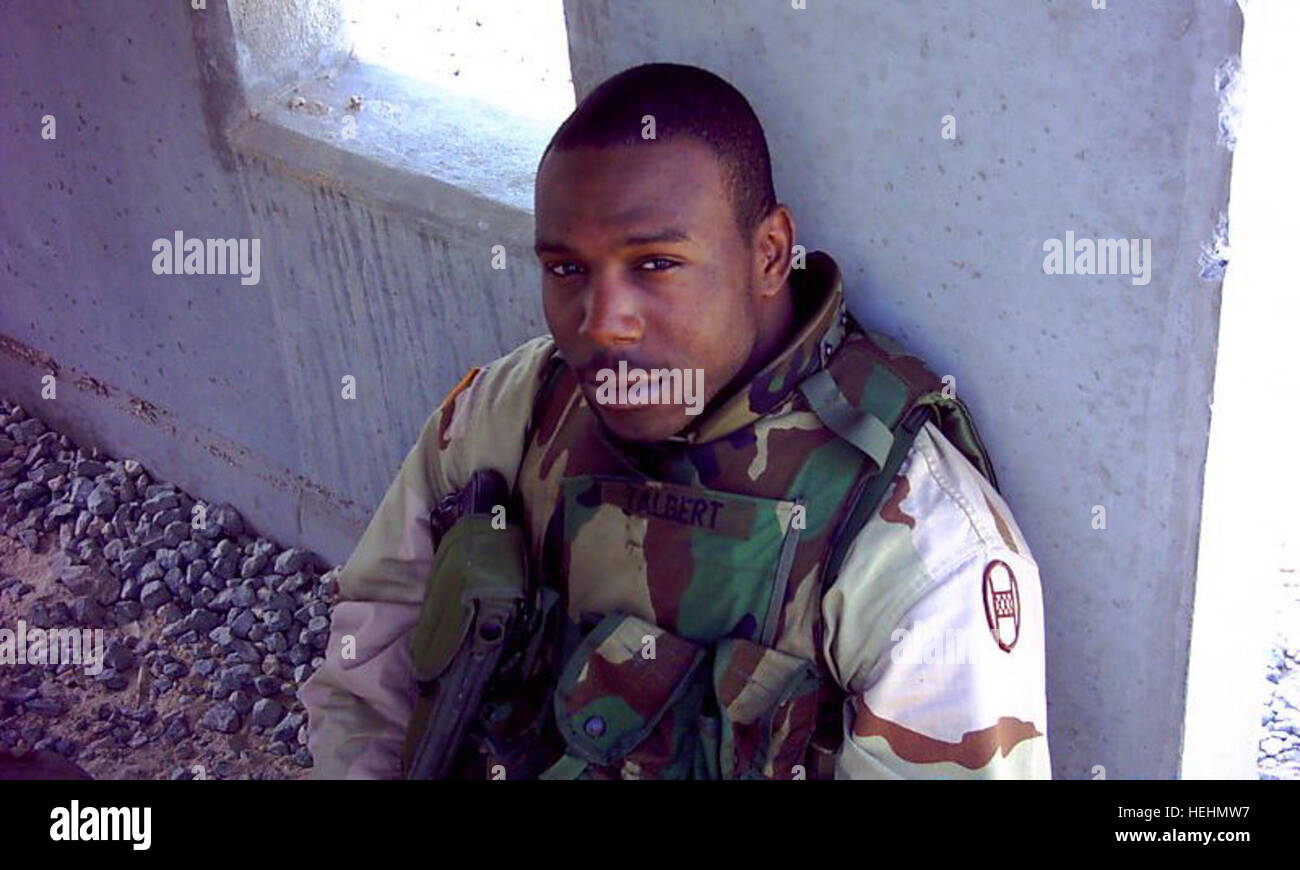 Sgt. Deforest Talbert, 24, died July 27, 2004 when an improvised explosive device targeted his vehicle. Troop B Soldiers, here on their second deployment, honored Talbert with a commemorative run on Veterans Day at Joint Security Station Yusifiyah, Nov. 11. His sense of humor, mentoring and good parenting skills are the things Soldiers remember most about him. (Photo courtesy of: Sgt. Deforest Talbert's family) Sgt. Deforest Talbert, 24, died July 27, 2004 when an improvised explosive device targeted his vehicle. Troop B Soldiers, here on their second deployment, honored Talbert with a commemo Stock Photo