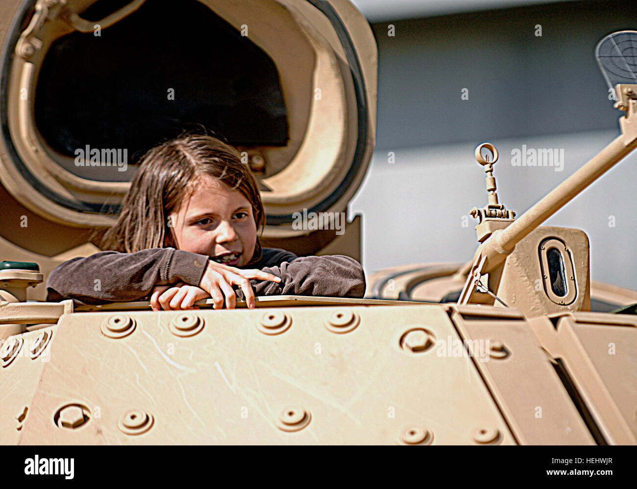 Selah Ann Farley, of Pilot Rock, Ore., enjoys the view from the turret