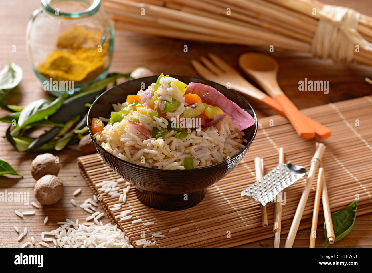 basmati rice and assorted vegetables with curry Stock Photo Alamy