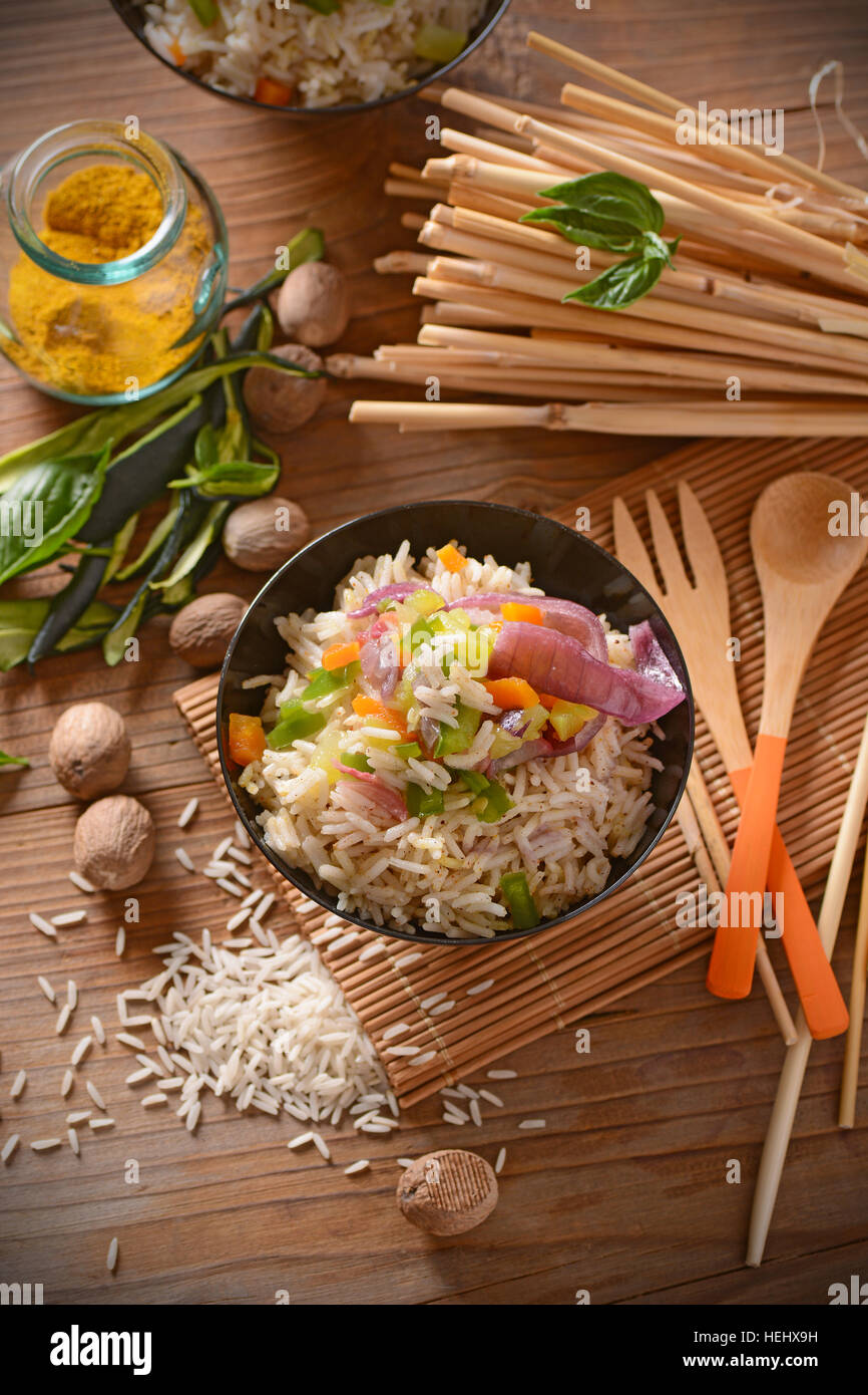 basmati rice and assorted vegetables with curry Stock Photo Alamy