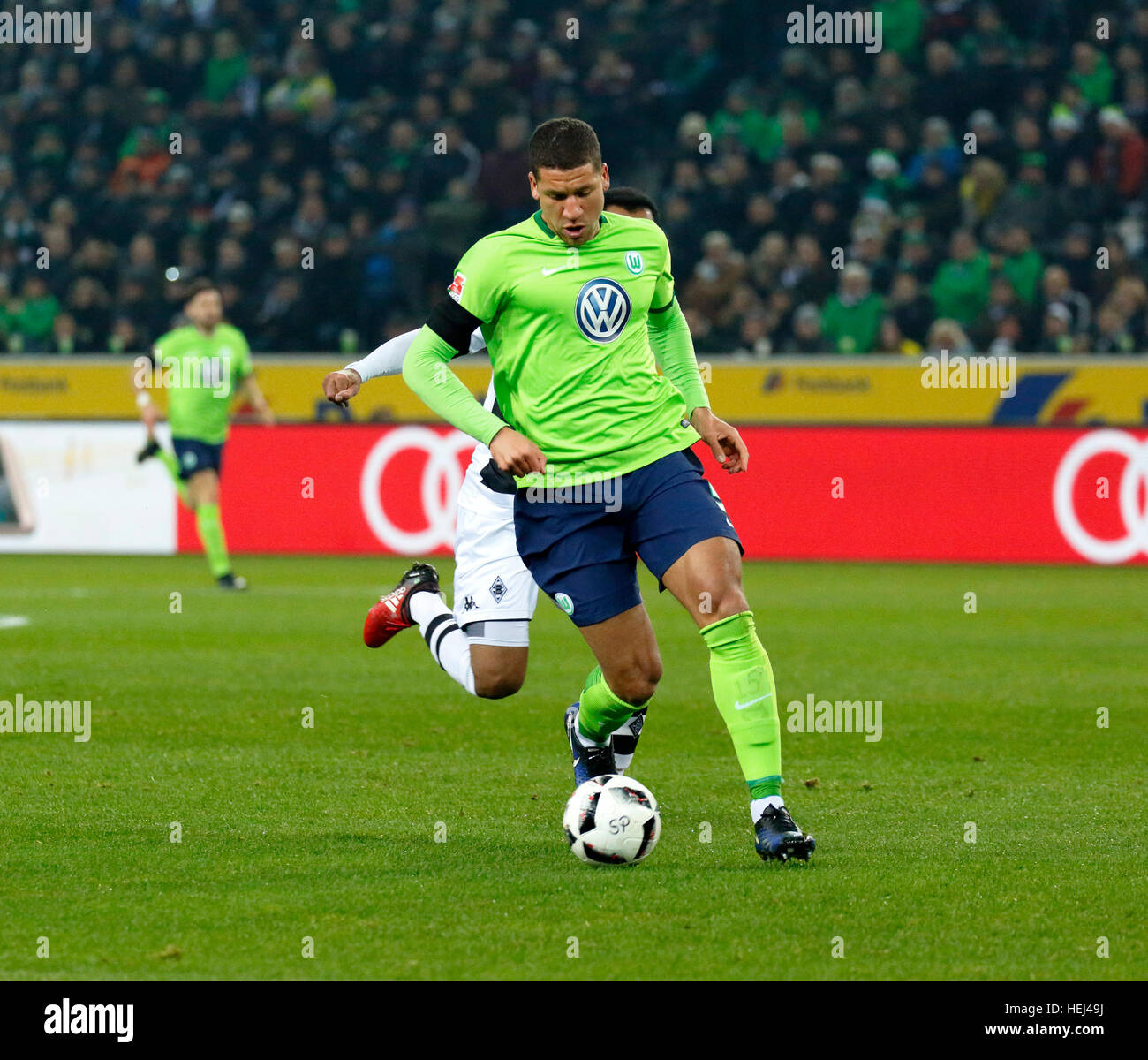 sports, football, Bundesliga, 2016/2017, Borussia Moenchengladbach vs VfL Wolfsburg 1:2, Stadium Borussia Park, scene of the match, Jeffrey Bruma van Homoet (Wolfsburg) Stock Photo