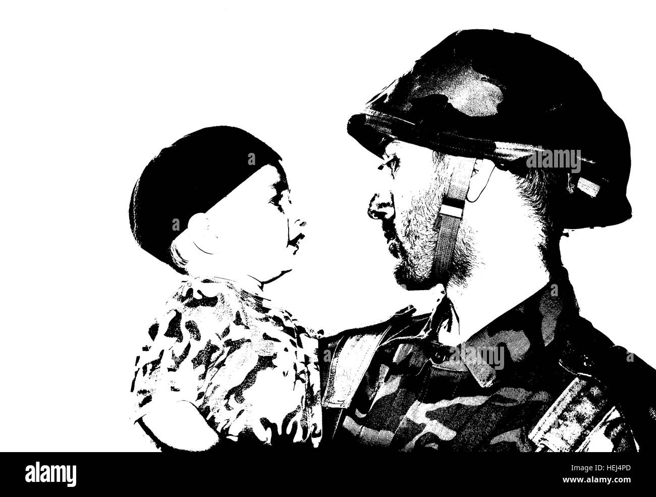 HAPPY CHILD: Boy and soldier father Stock Photo