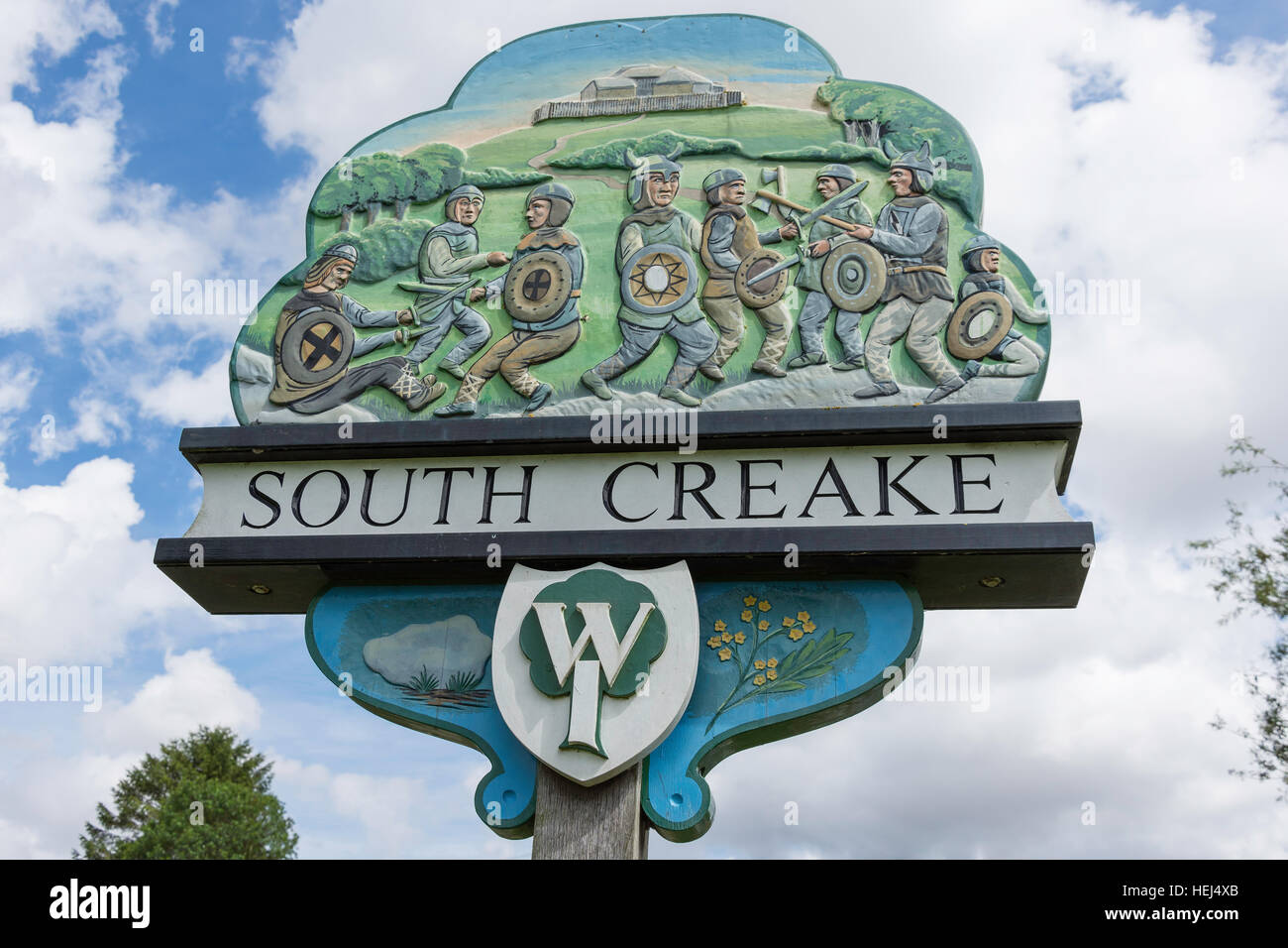 Village sign, South Creake, Norfolk, England, United Kingdom Stock Photo