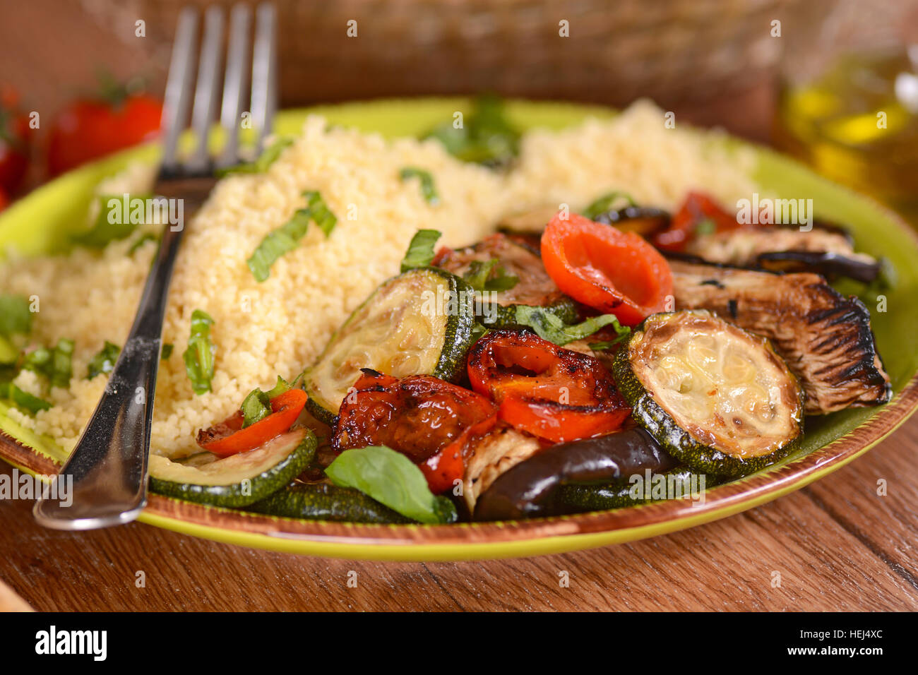 couscous with grilled vegetables on the plate Stock Photo Alamy