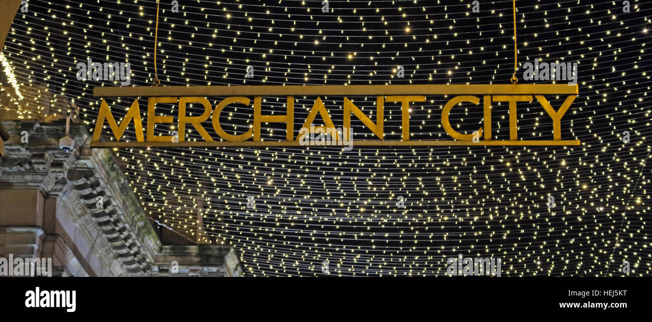 Entrance gate to Glasgow buildings of the Merchant City,Scotland,UK at night Stock Photo