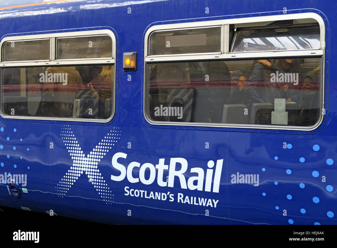 Scotrail Abellio train carriage,petition to bring back into state ownership,after poor service Stock Photo