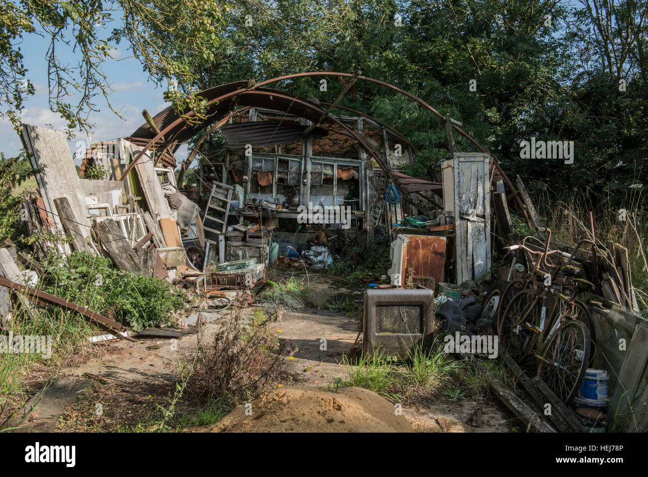 The remains of a shed/workshop on a small holding within Banham, Norfolk, UK Stock Photo