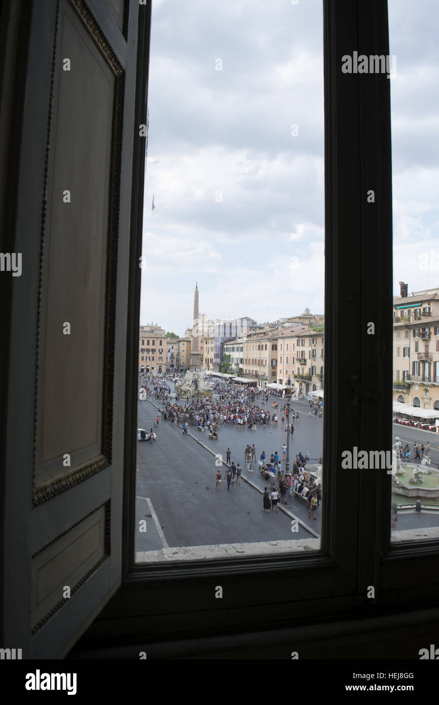 Navona square in Rome view through a window Stock Photo